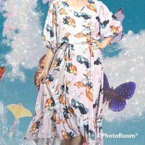 La Bellum by Hillary Scott Pink Floral Hi Lo Chiffon Dress Size L NWT